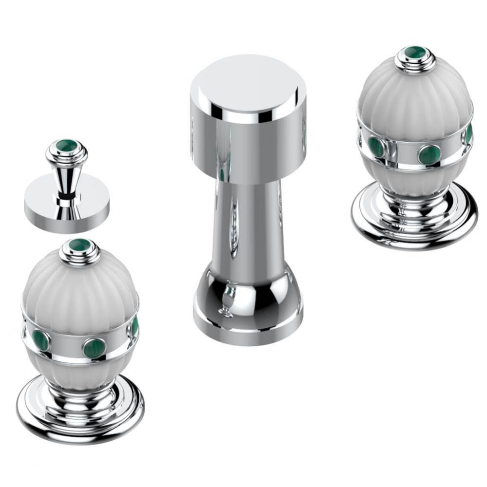 Deck mounted 3-hole bidet with vertical spray, vacuum breaker and drain