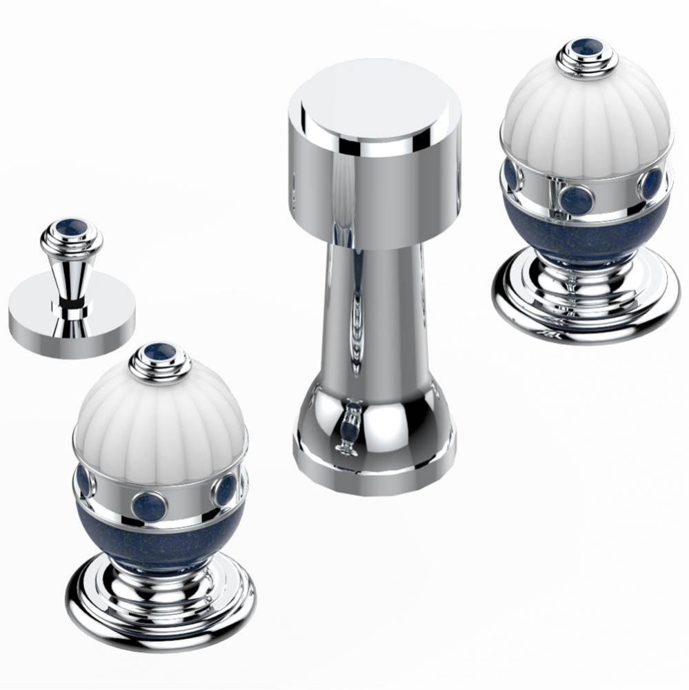 Deck mounted 3-hole bidet with vertical spray, vacuum breaker and drain