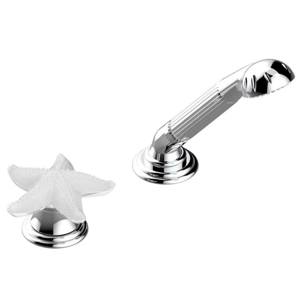 Deck mounted mixer with handshower, progressive cartridge