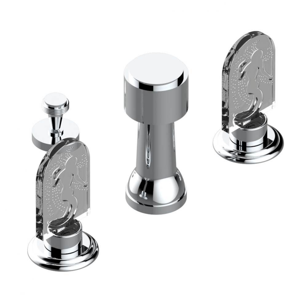 Deck mounted 3-hole bidet with vertical spray, vacuum breaker and drain