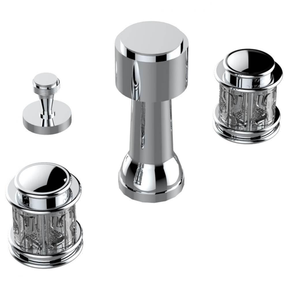 Deck mounted 3-hole bidet with vertical spray, vacuum breaker and drain