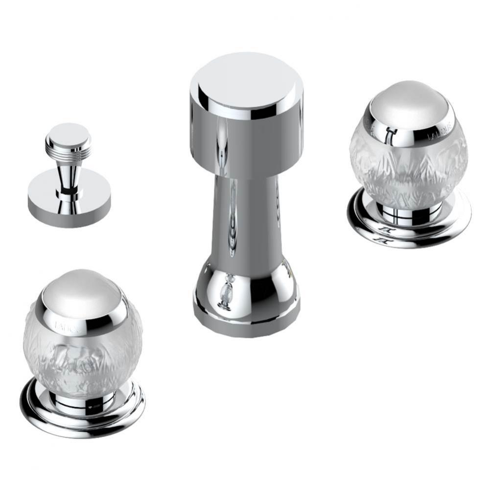 Deck mounted 3-hole bidet with vertical spray, vacuum breaker and drain