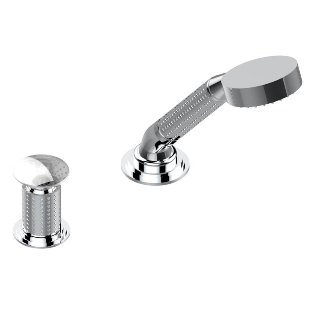 Deck mounted mixer with handshower, progressive cartridge