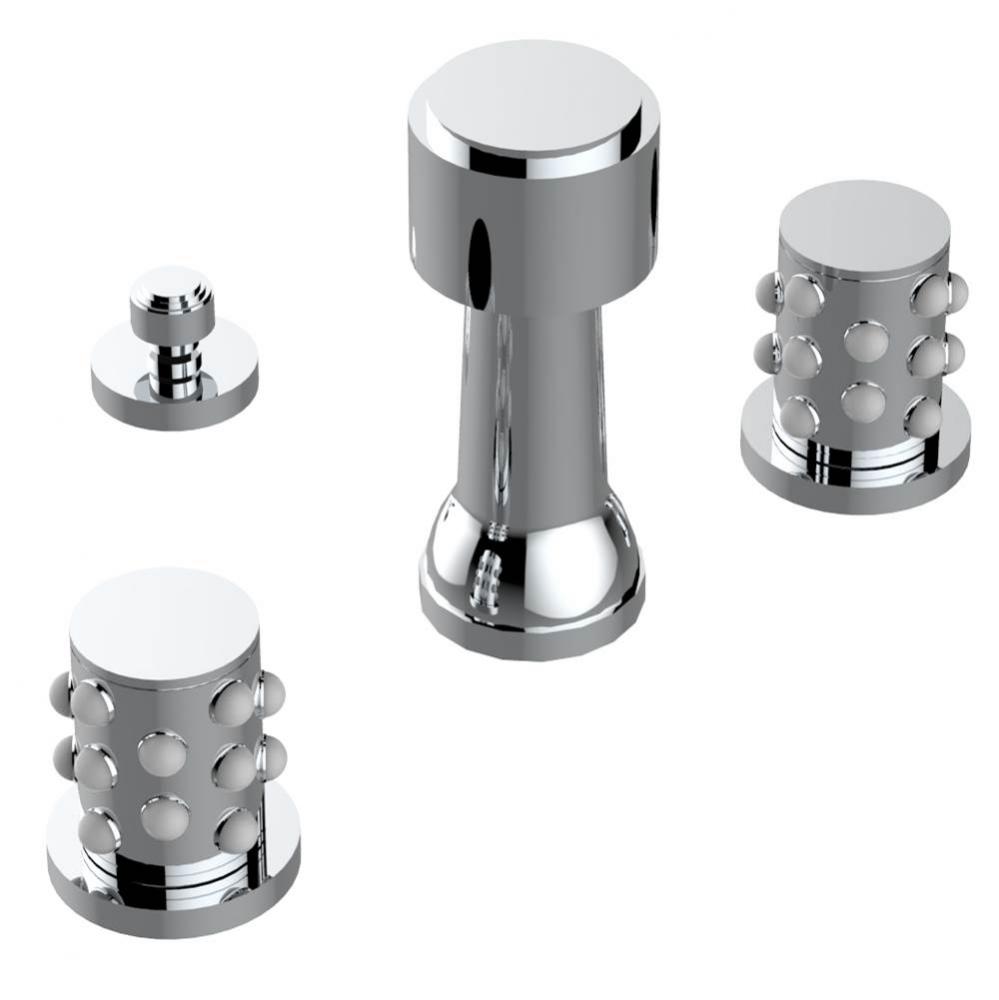 Deck mounted 3-hole bidet with vertical spray, vacuum breaker and drain