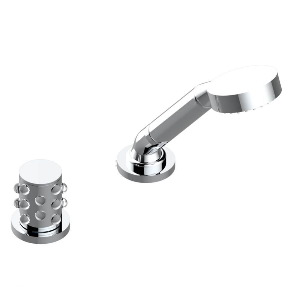 Deck mounted mixer with handshower, progressive cartridge