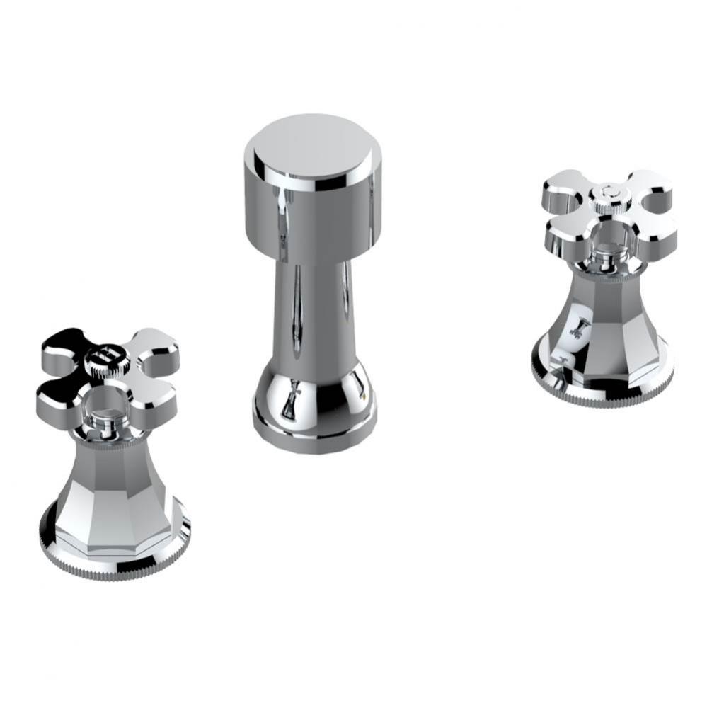 Deck mounted 3-hole bidet with vertical spray, vacuum breaker and drain