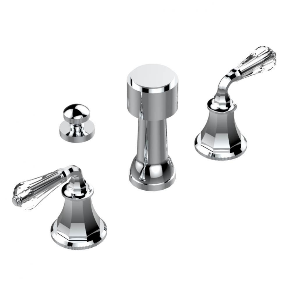 Deck mounted 3-hole bidet with vertical spray, vacuum breaker and drain