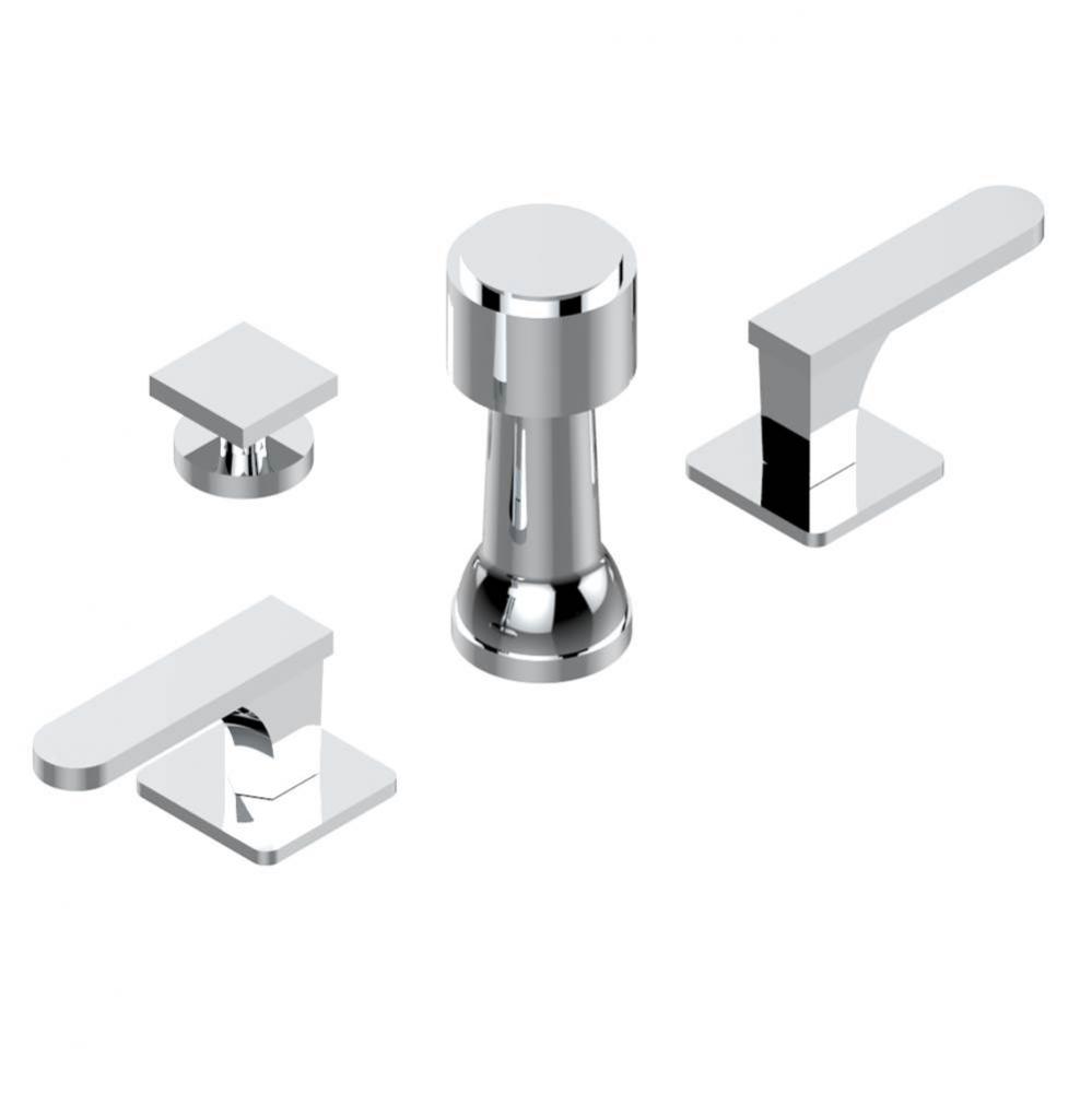 Deck mounted 3-hole bidet with vertical spray, vacuum breaker and drain