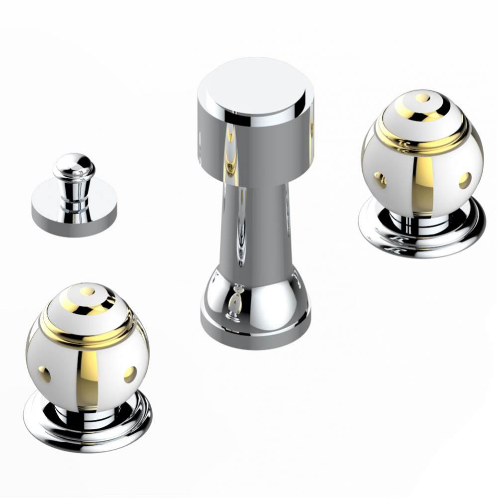 Deck mounted 3-hole bidet with vertical spray, vacuum breaker and drain