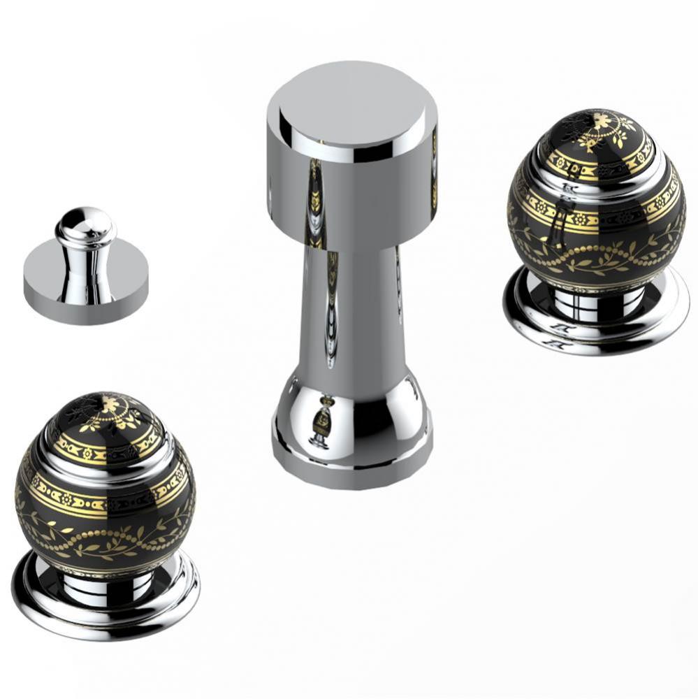 Deck mounted 3-hole bidet with vertical spray, vacuum breaker and drain