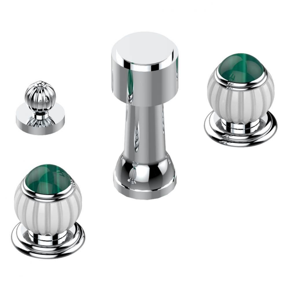 Deck mounted 3-hole bidet with vertical spray, vacuum breaker and drain