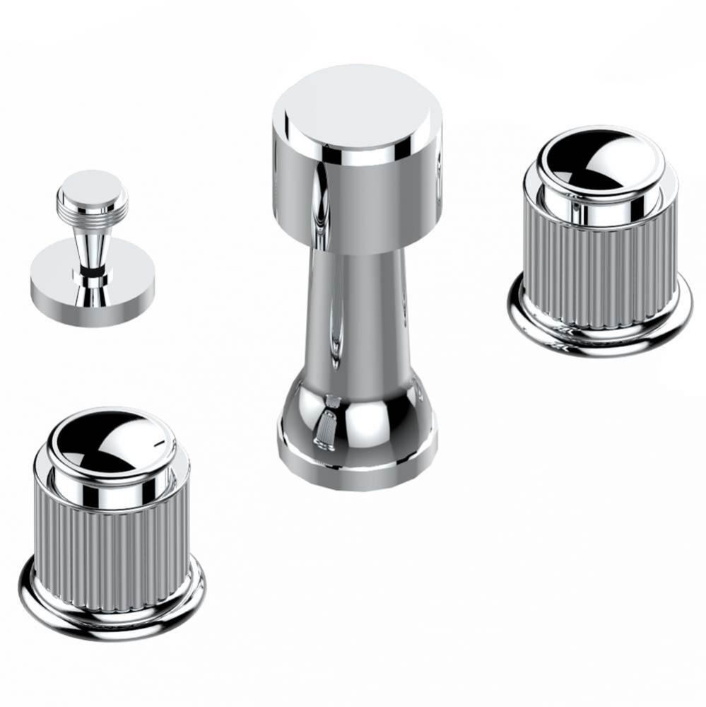 Deck mounted 3-hole bidet with vertical spray, vacuum breaker and drain
