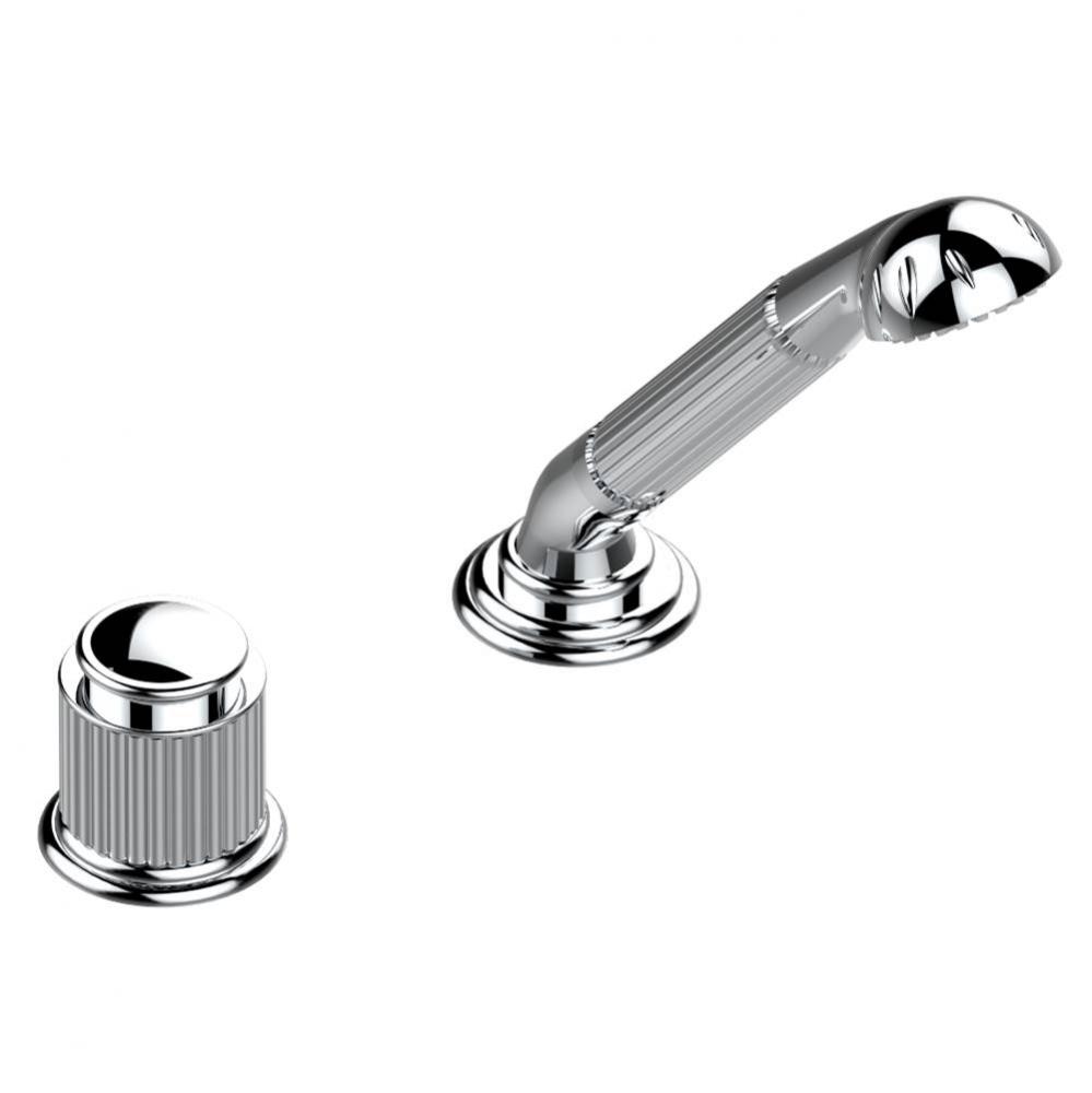 Deck mounted mixer with handshower, progressive cartridge