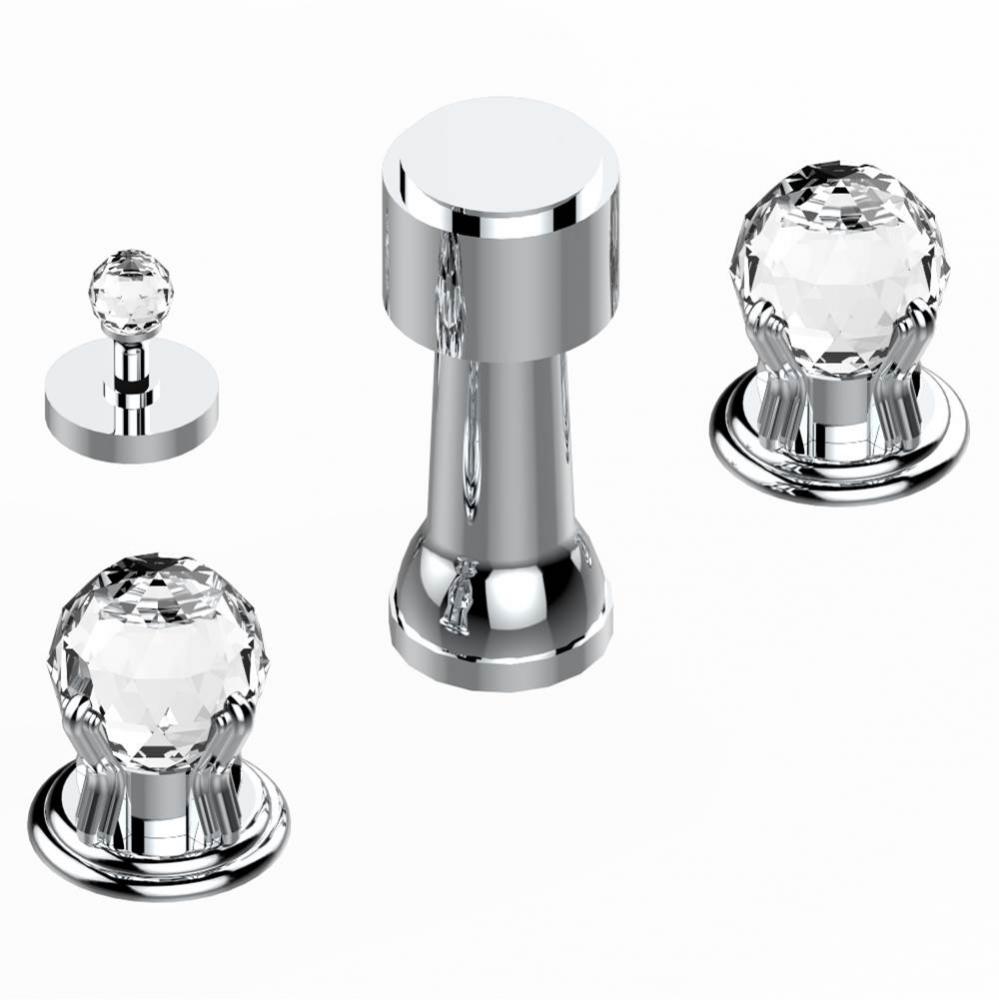 Deck mounted 3-hole bidet with vertical spray, vacuum breaker and drain