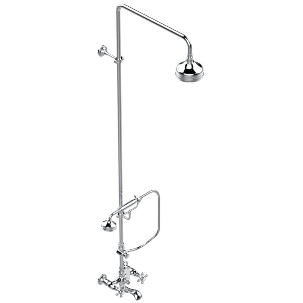 G25-13BCDUS - Wall Tub Filler With Diverter On Rail Handshower Hose Hook And Showerhead 4 3/4&apos