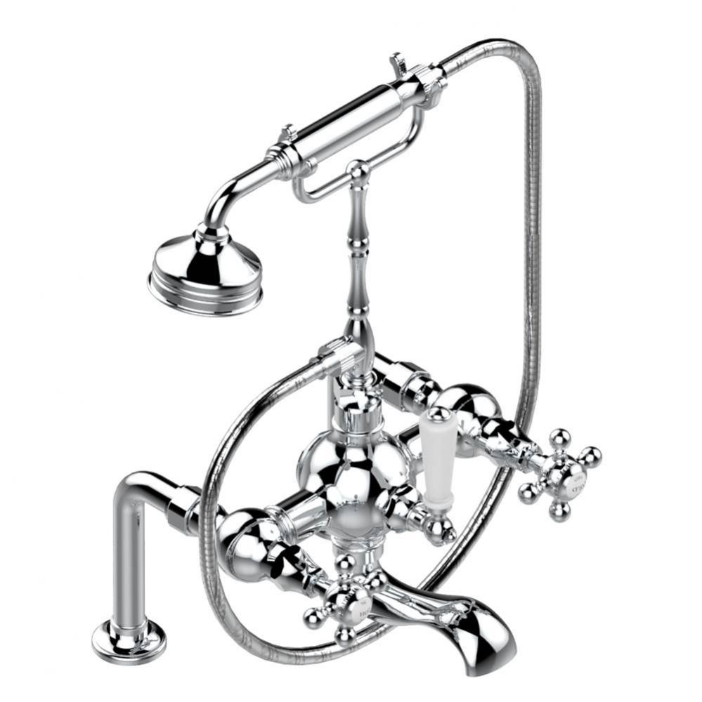 Deck mounted exposed tub filler with telephone shower mixer / diverter - 8'' centres