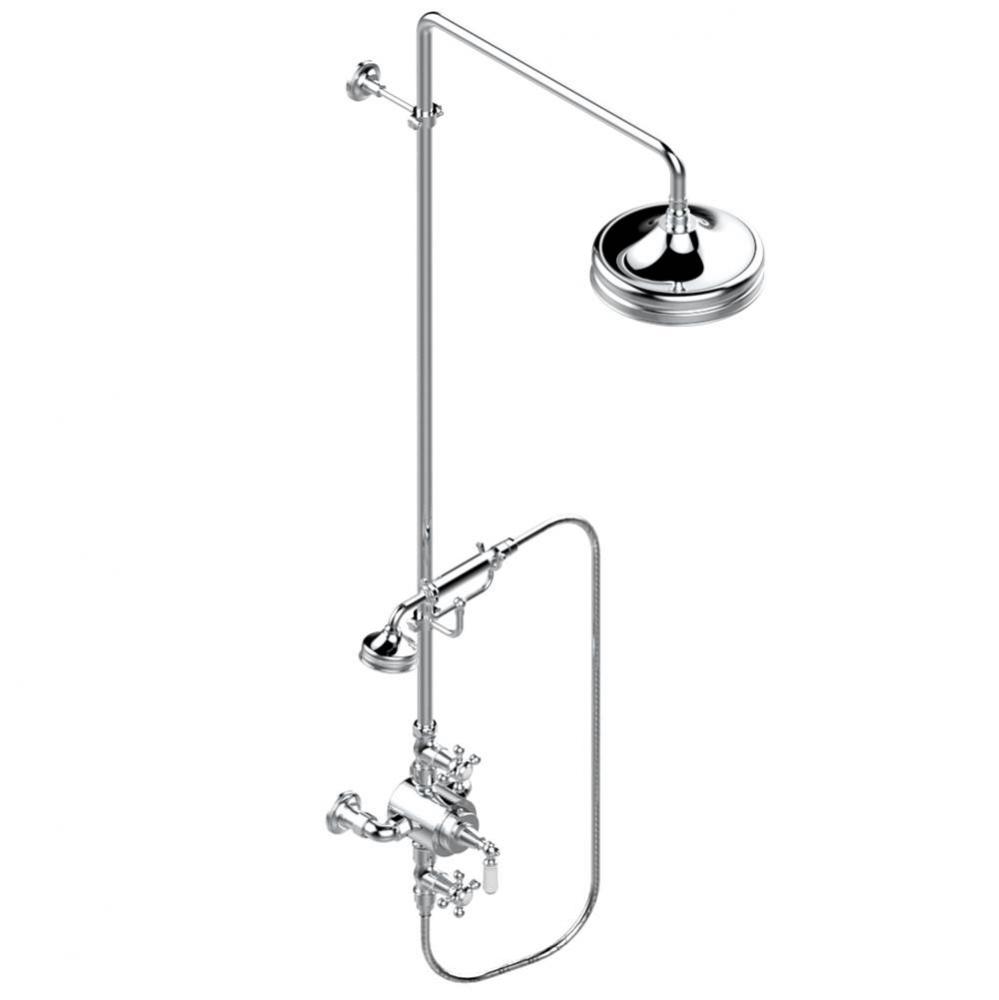 Exposed thermostatic shower mixer 2 volume controls, column and handshower on cradle - 6'&apo