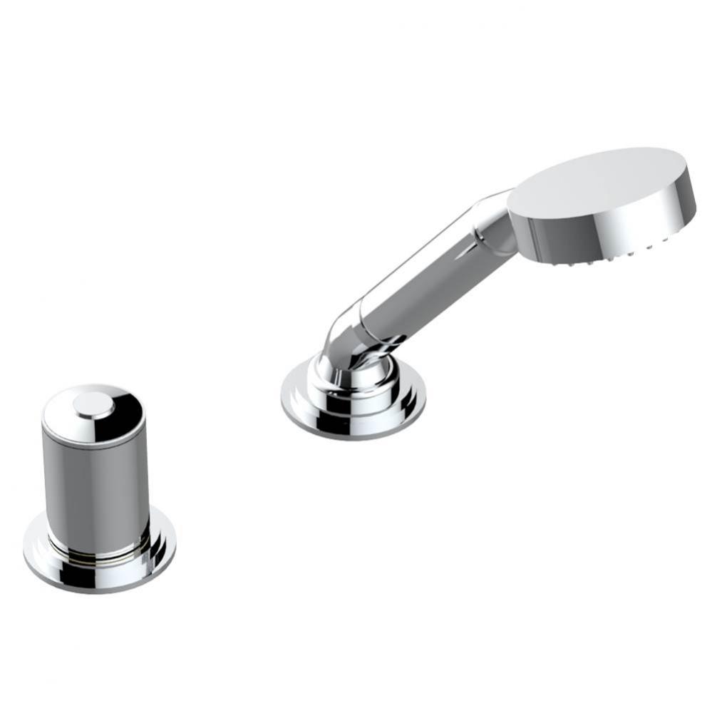 Deck mounted mixer with handshower, progressive cartridge