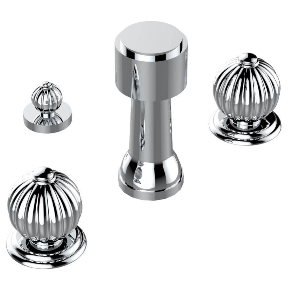 Deck mounted 3-hole bidet with vertical spray, vacuum breaker and drain