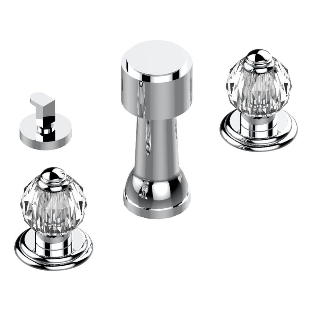 Deck mounted 3-hole bidet with vertical spray, vacuum breaker and drain