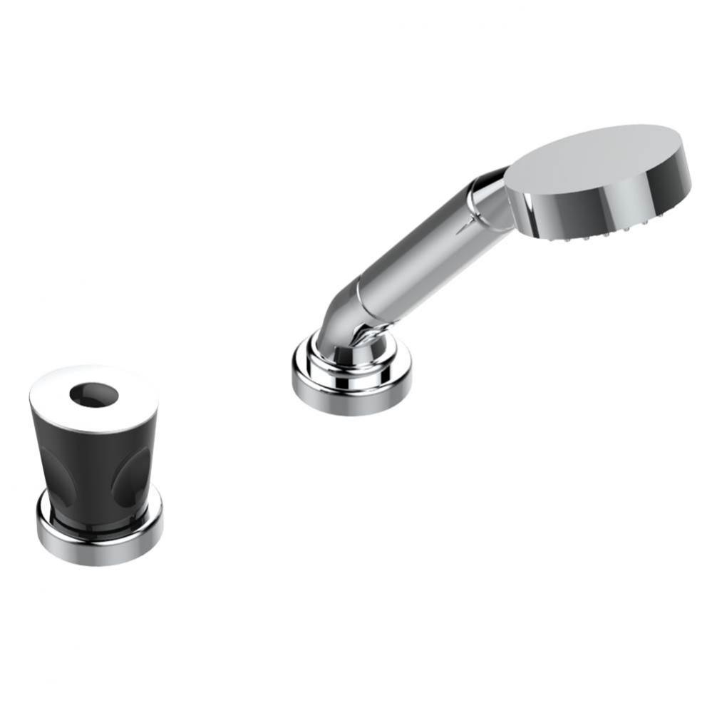 Deck mounted mixer with handshower, progressive cartridge