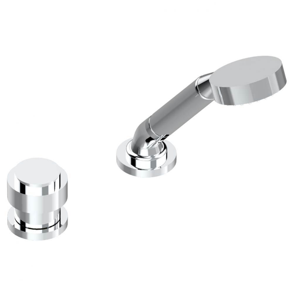 Deck mounted mixer with handshower, progressive cartridge