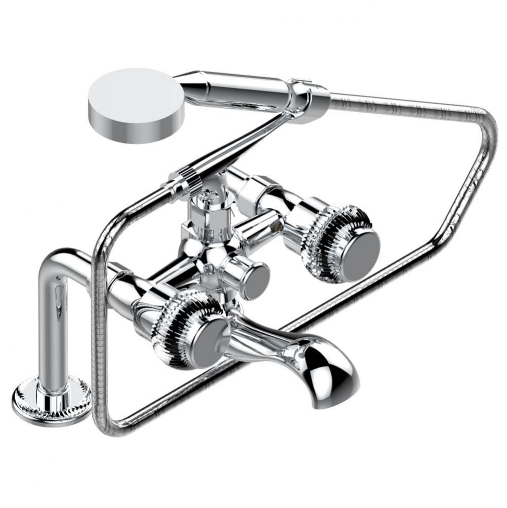 Exposed tub filler with cradle handshower, deck mounted