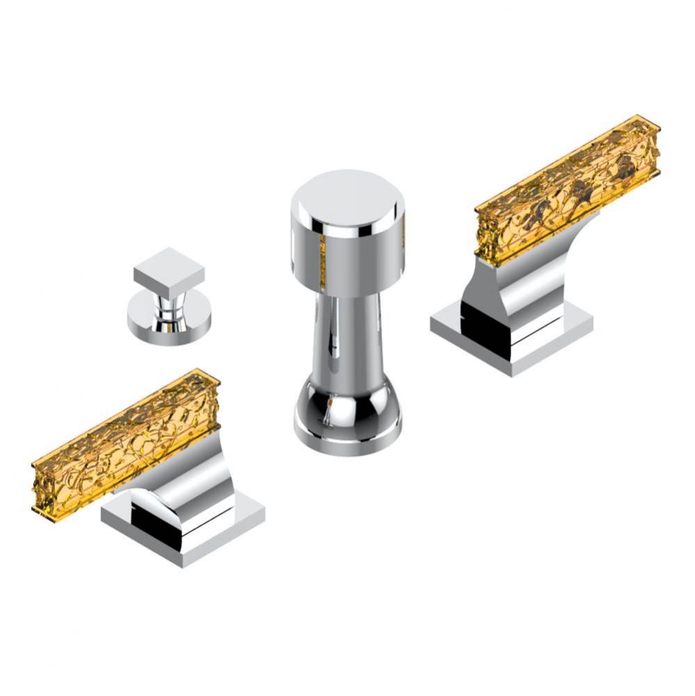 Deck mounted 3-hole bidet with vertical spray, vacuum breaker and drain
