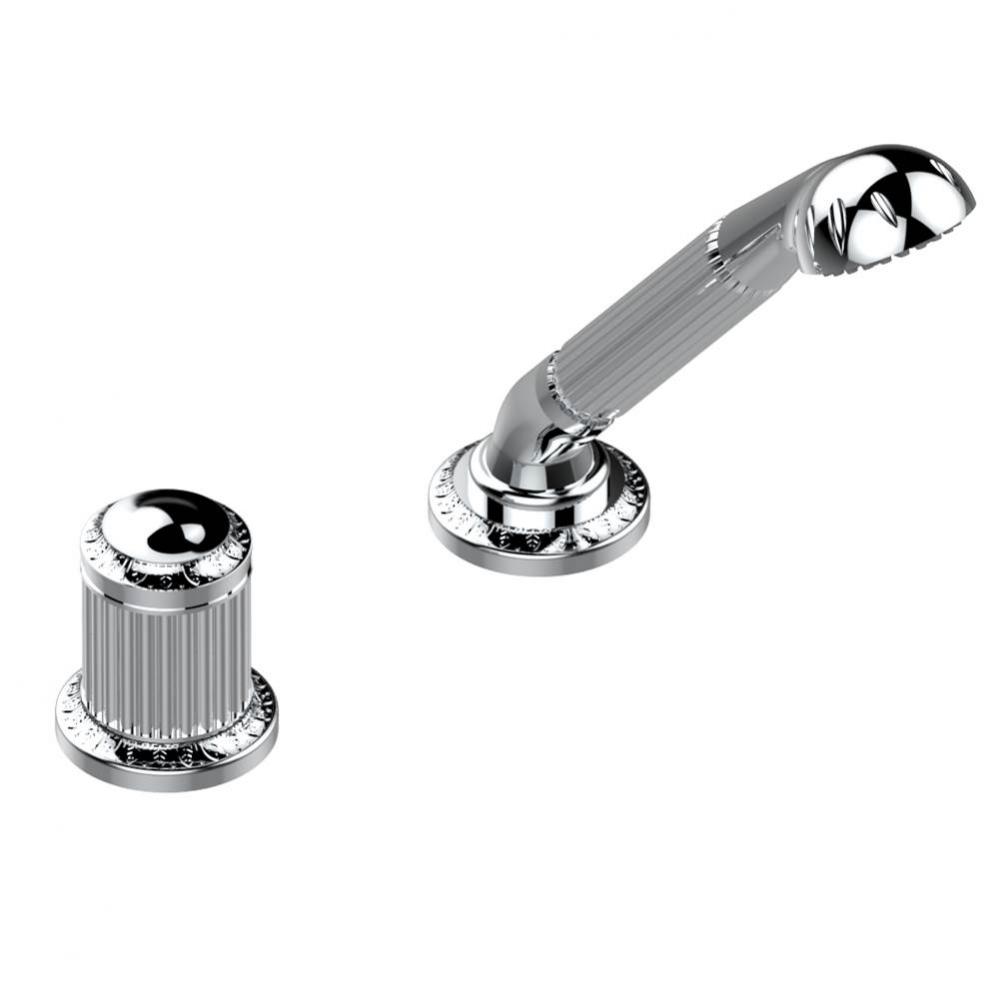 Deck mounted mixer with handshower, progressive cartridge