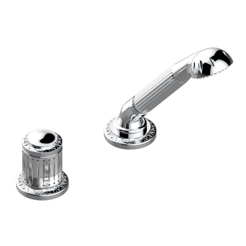 Deck mounted mixer with handshower, progressive cartridge