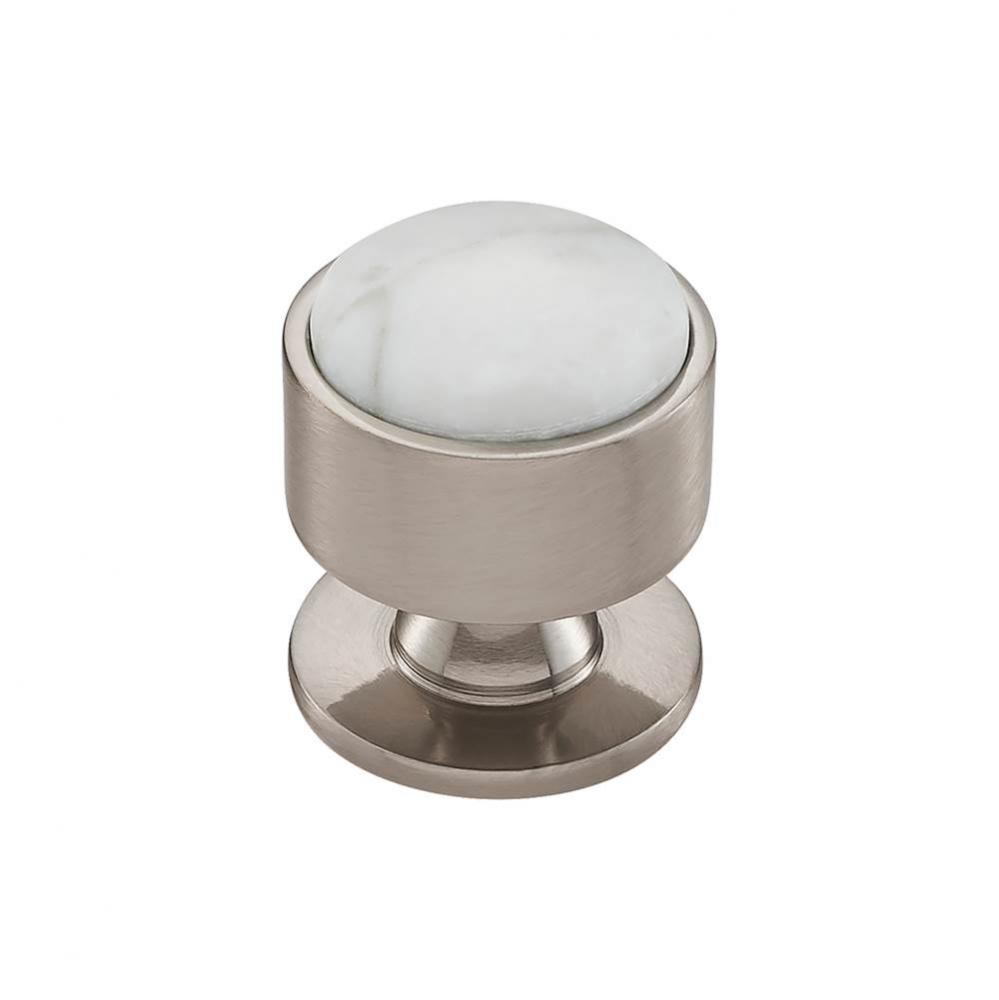 FireSky Carrara White Knob 1 3/8 Inch Brushed Satin Nickel Base