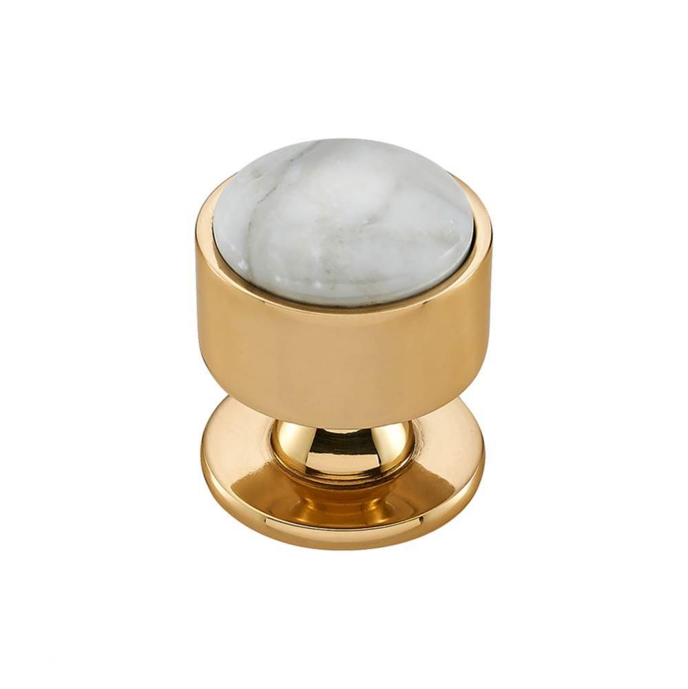 FireSky Carrara White Knob 1 3/8 Inch Polished Brass Base