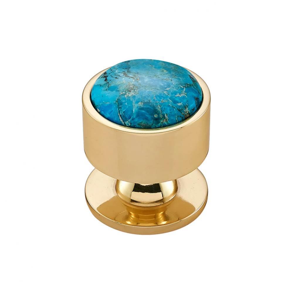 FireSky Mohave Turquoise Knob 1 3/8 Inch Polished Brass Base