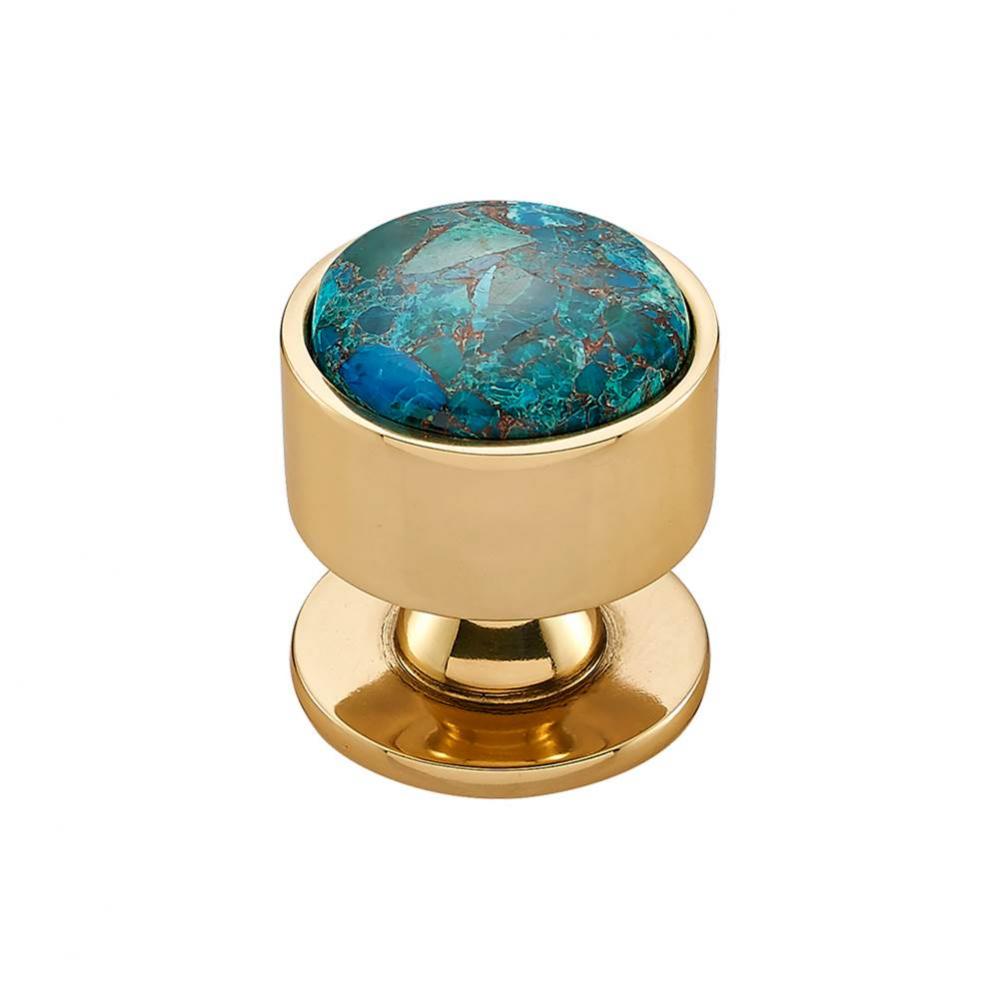 FireSky Mohave Blue Knob 1 3/8 Inch Polished Brass Base