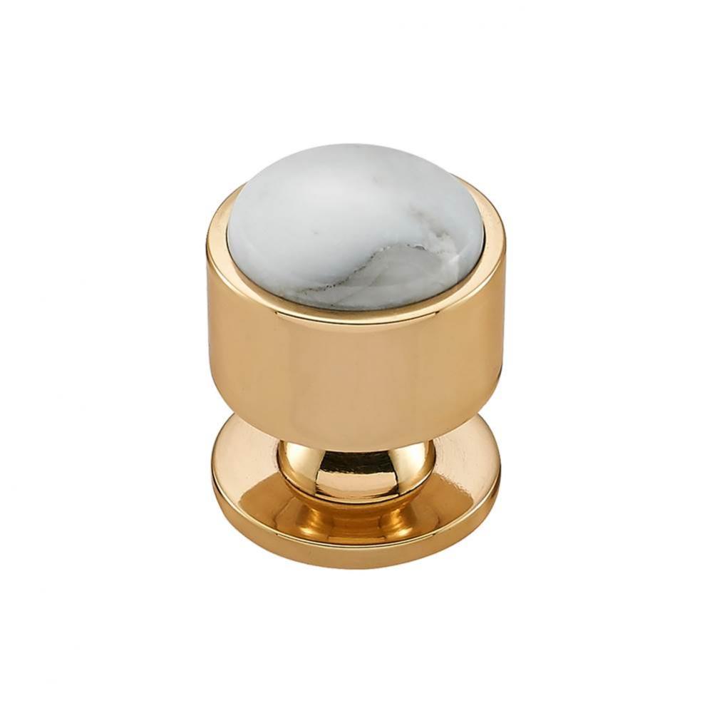FireSky Carrara White Knob 1 1/8 Inch Polished Brass Base