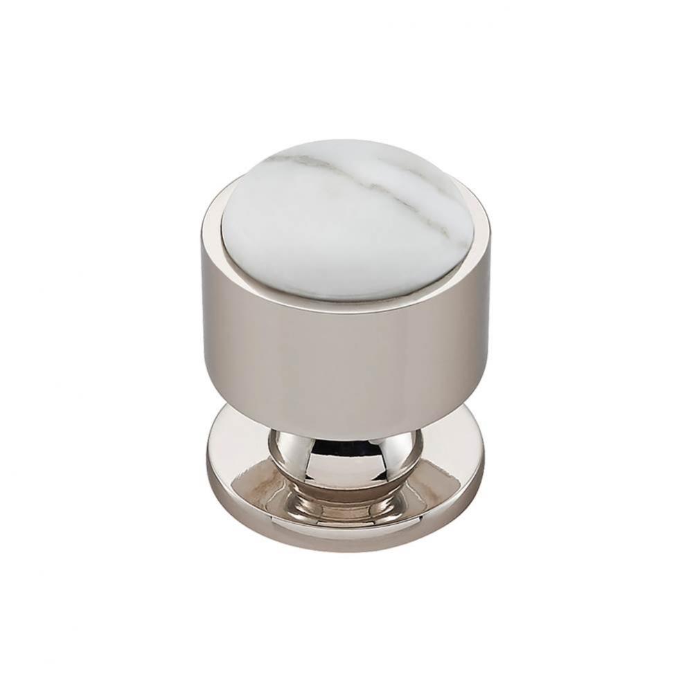 FireSky Carrara White Knob 1 1/8 Inch Polished Nickel Base