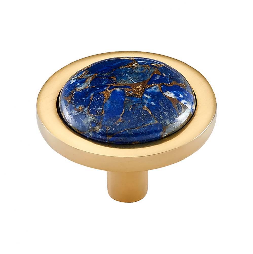 FireSky Mohave Lapis Knob 1 9/16 Inch Polished Brass Base