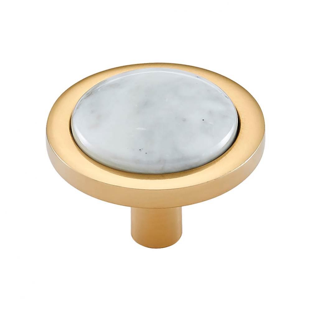 FireSky Carrara White Knob 1 9/16 Inch Polished Brass Base