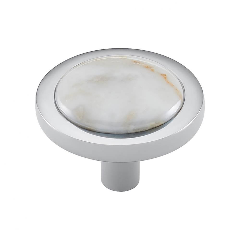 FireSky Carrara White Knob 1 9/16 Inch Polished Chrome Base