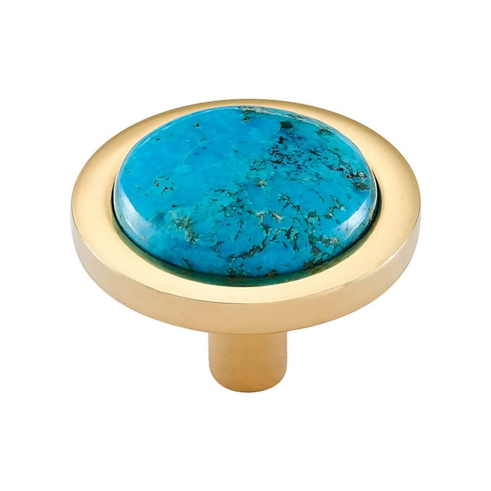 FireSky Mohave Turquoise Knob 1 9/16 Inch Polished Brass Base