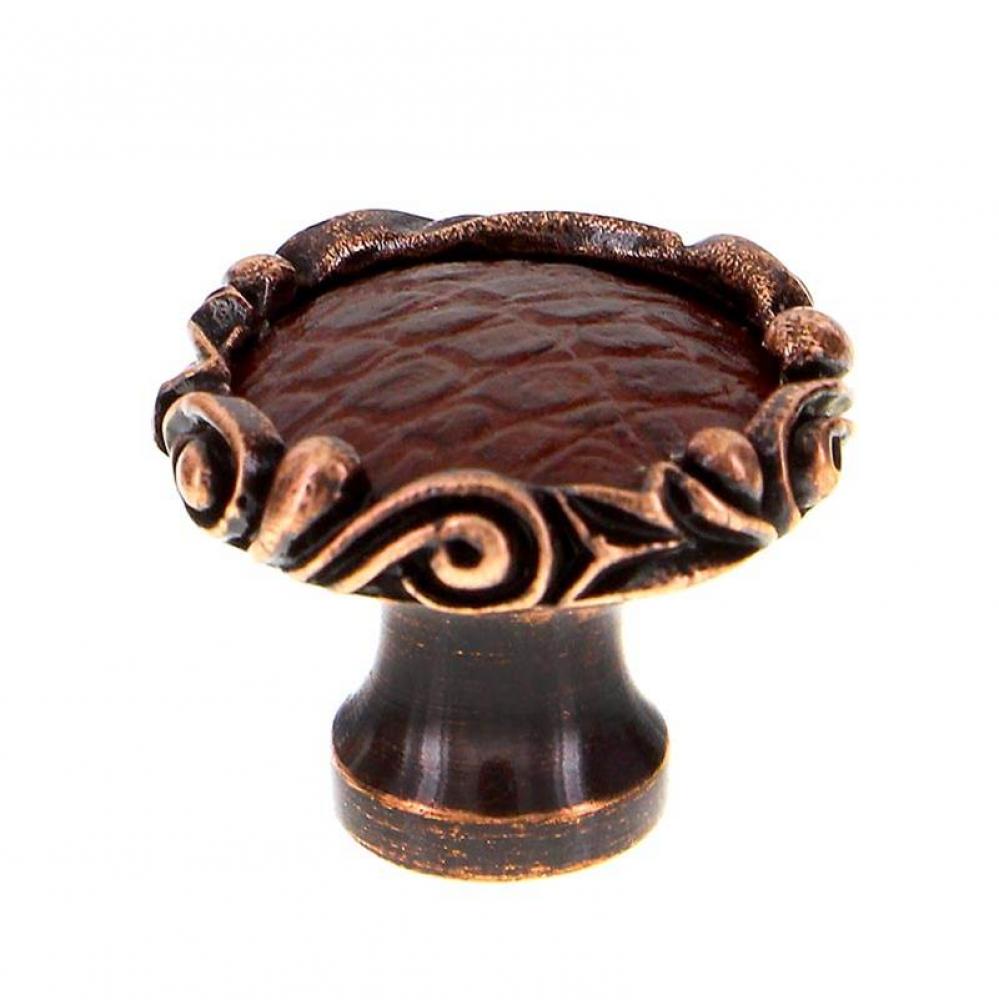 Liscio, Knob, Large, Small Base, Leather Insert, Brown, Antique Copper