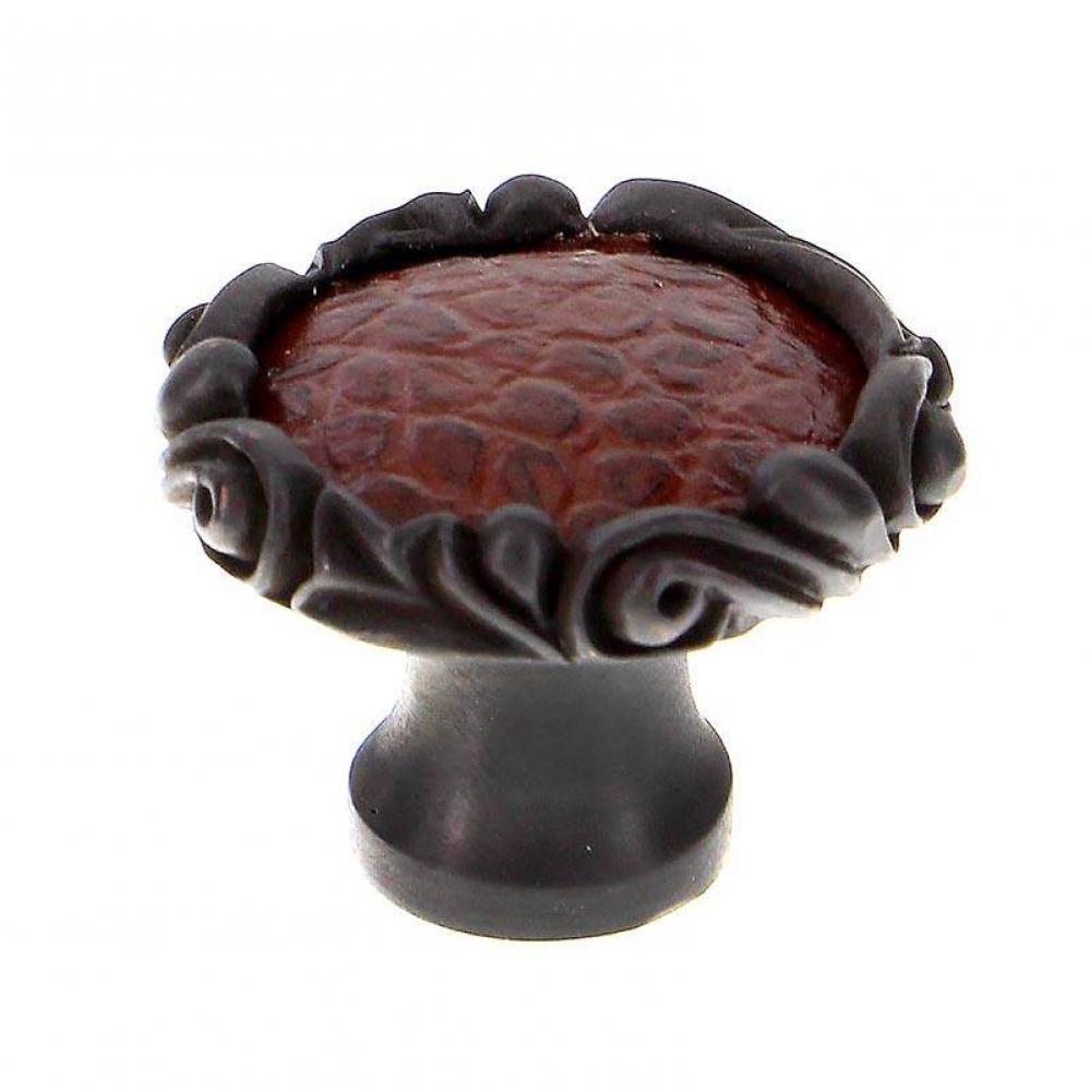 Liscio, Knob, Large, Small Base, Leather Insert, Brown, Oil-Rubbed Bronze