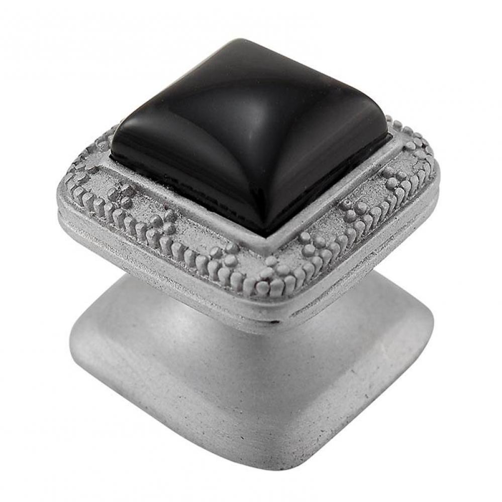 Gioiello, Knob, Small, Square, Stone Insert, Style 1, Black Onyx, Satin Nickel