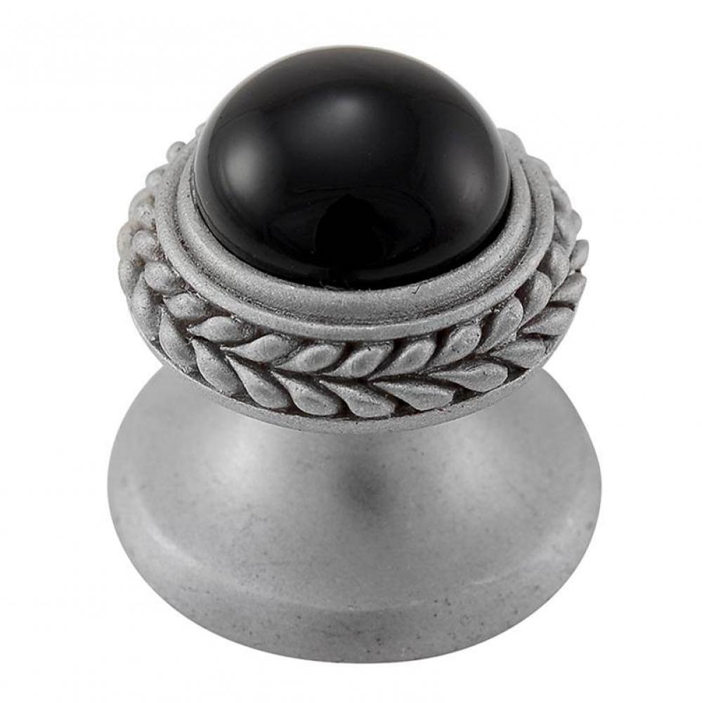 Gioiello, Knob, Small, Round, Stone Insert, Style 7, Black Onyx, Satin Nickel