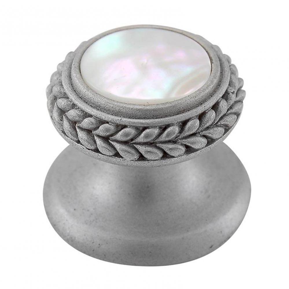 Gioiello, Knob, Small, Round, Stone Insert, Style 7, Mother of Pearl, Satin Nickel