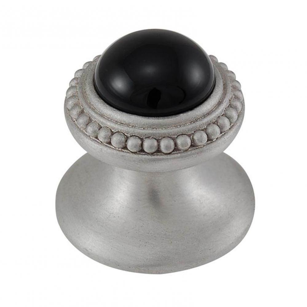 Gioiello, Knob, Small, Round, Stone Insert, Style 8, Black Onyx, Satin Nickel