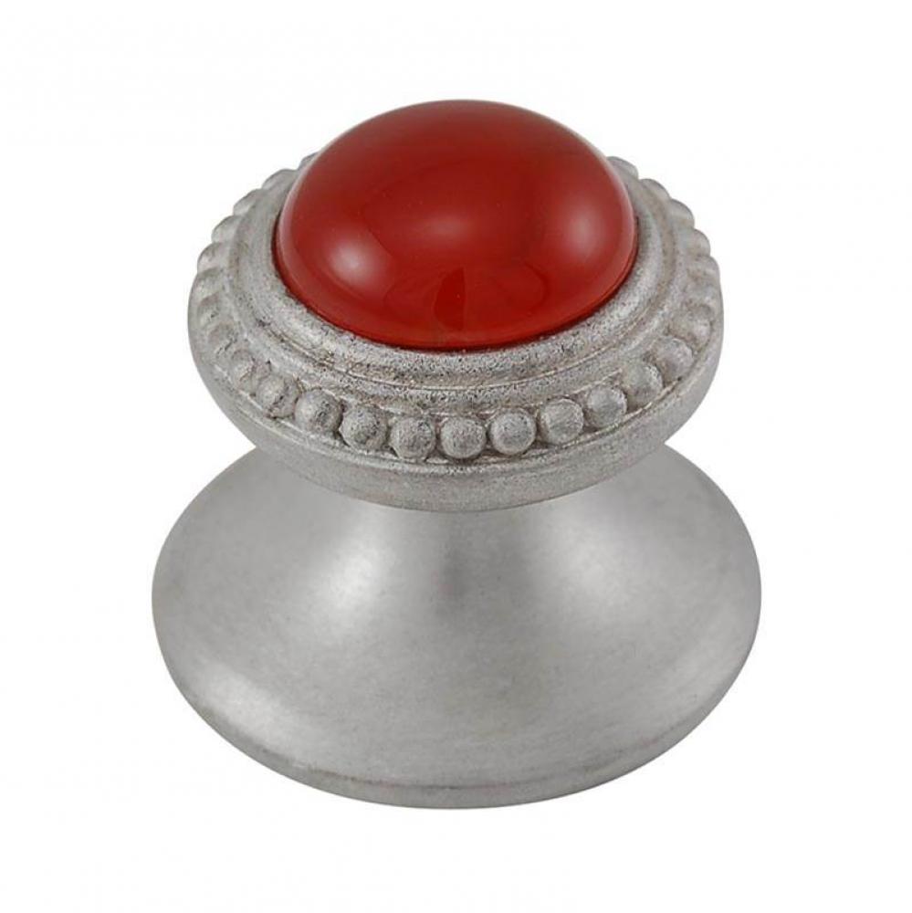 Gioiello, Knob, Small, Round, Stone Insert, Style 8, Carelian, Satin Nickel