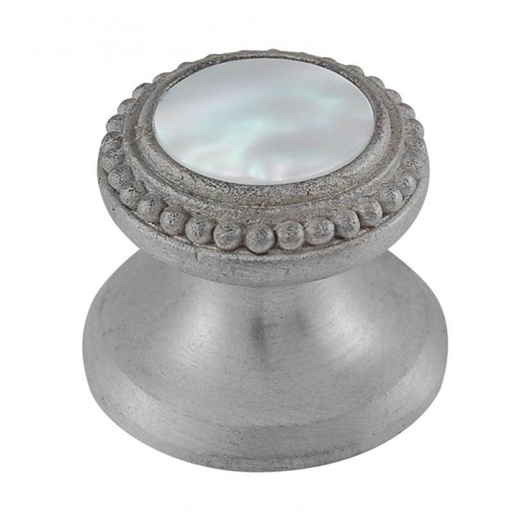 Gioiello, Knob, Small, Round, Stone Insert, Style 8, Mother of Pearl, Satin Nickel