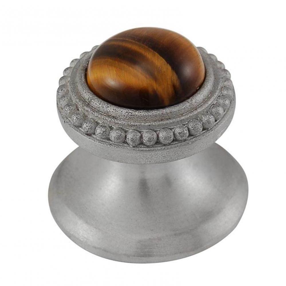 Gioiello, Knob, Small, Round, Stone Insert, Style 8, Tiger''s Eye, Satin Nickel