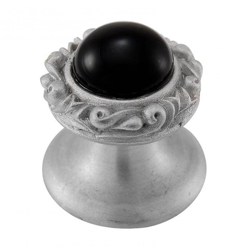 Liscio, Knob, Small, Round, Stone Insert, Black Onyx, Satin Nickel